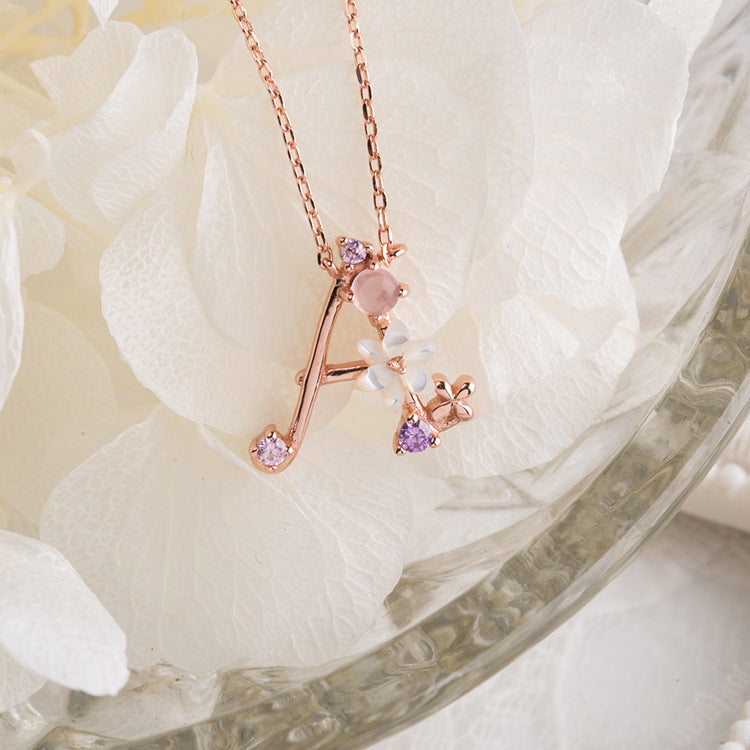 Shell Flower Alphabet Necklace in S925 Silver