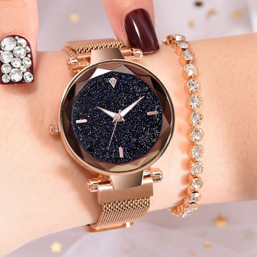 Fashionable Starry Sky Quartz Watch with Milanese Band
