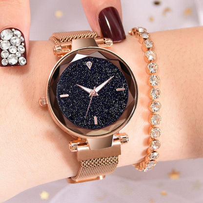 Fashionable Starry Sky Quartz Watch with Milanese Band