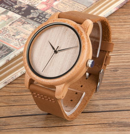 BOBO BIRD Bamboo Wooden Watch with Genuine Leather Strap
