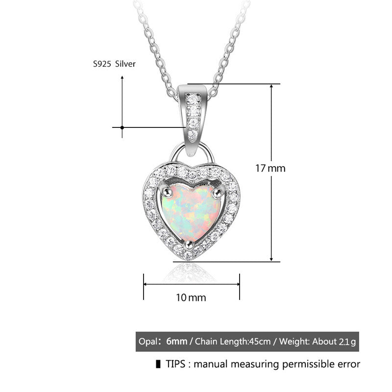 Opal Heart Necklace in Classic Design, Sterling Silver