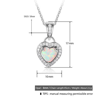 Opal Heart Necklace in Classic Design, Sterling Silver