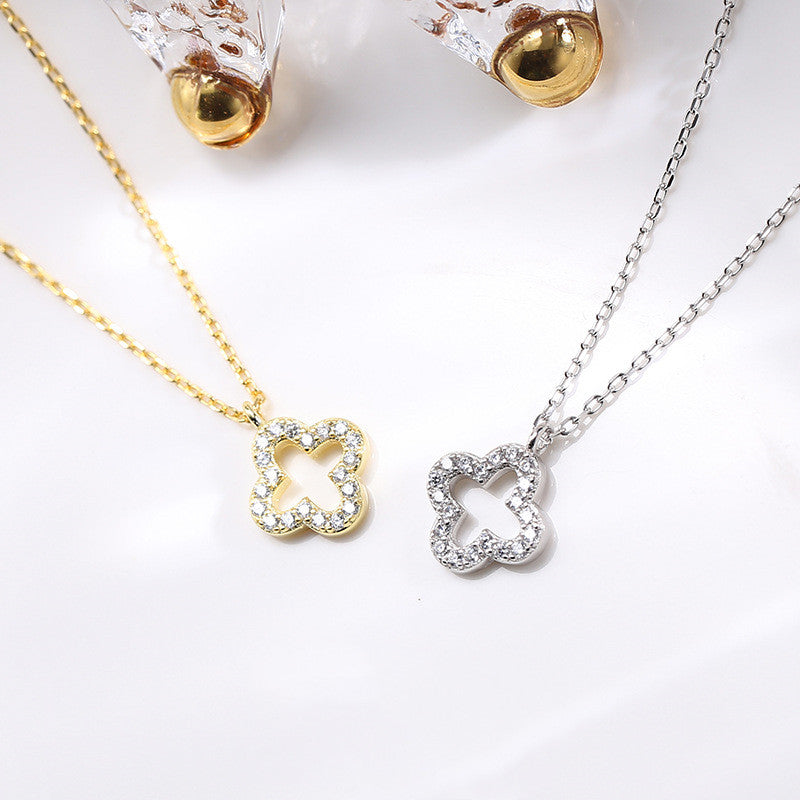 S925 Silver Four-Leaf Clover Necklace with Diamonds