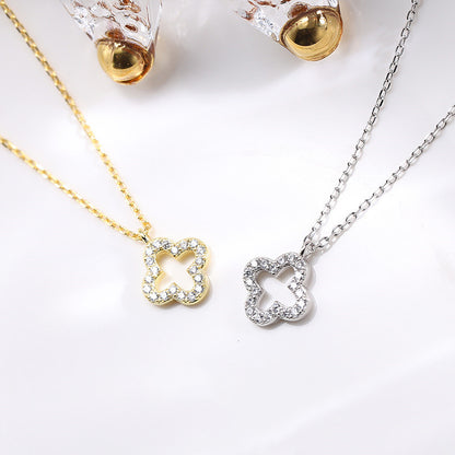 S925 Silver Four-Leaf Clover Necklace with Diamonds