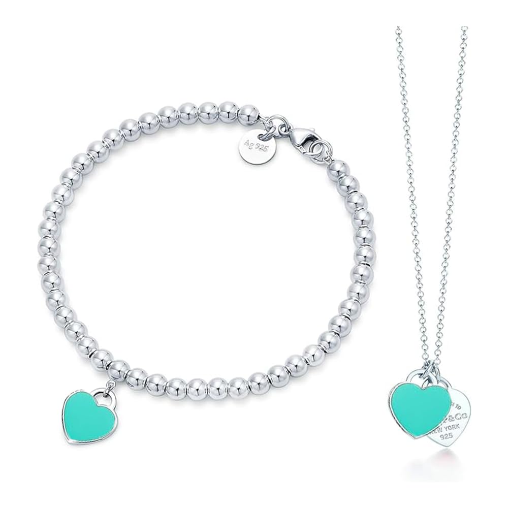 2 Piece set WomenS Pendant Necklace/Bracelet Heart-Shaped Cute Necklace Bracelet Jewelry Valentine Day Birthday Jewelry
