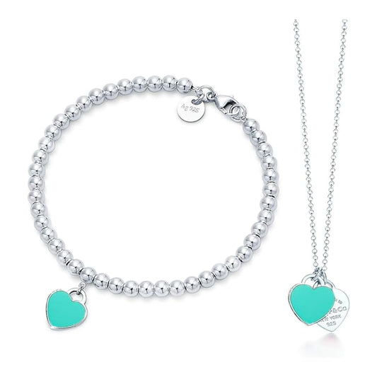 2 Piece set WomenS Pendant Necklace/Bracelet Heart-Shaped Cute Necklace Bracelet Jewelry Valentine Day Birthday Jewelry