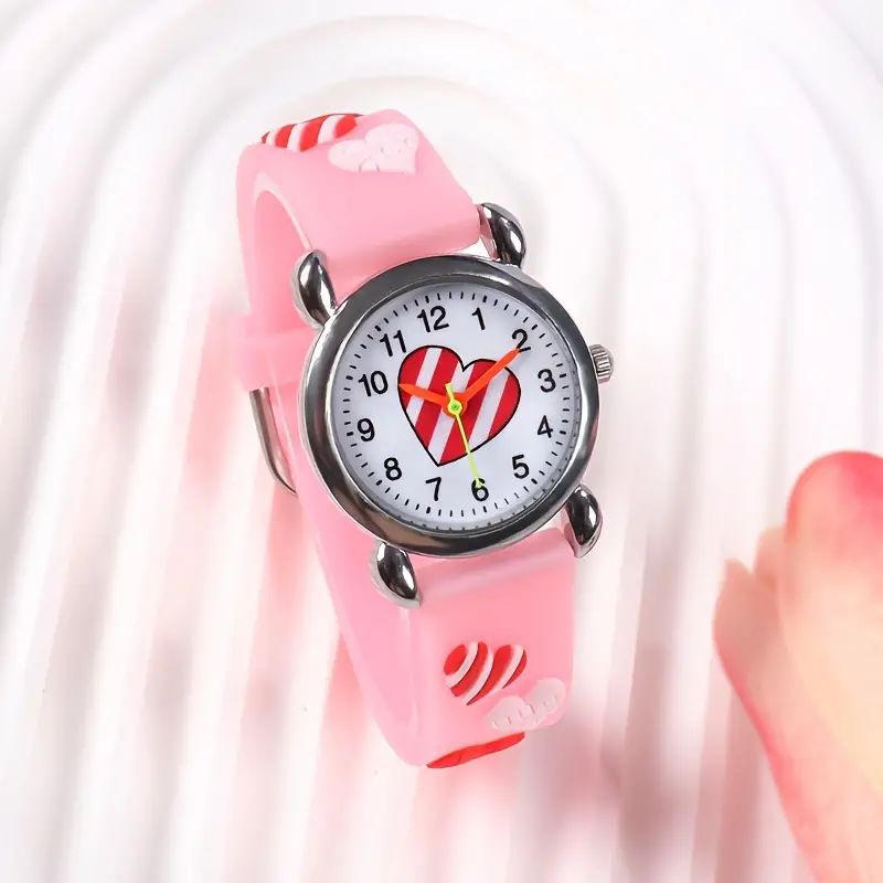 Kids' Quartz Watch with Heart Design and Cartoon Style