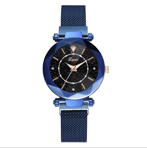 Magnetic Quartz Watch with Starry Sky and Mesh Band