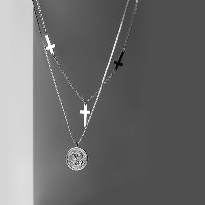 Ailuoqi S925 Silver Vintage Cross Pendant Necklace