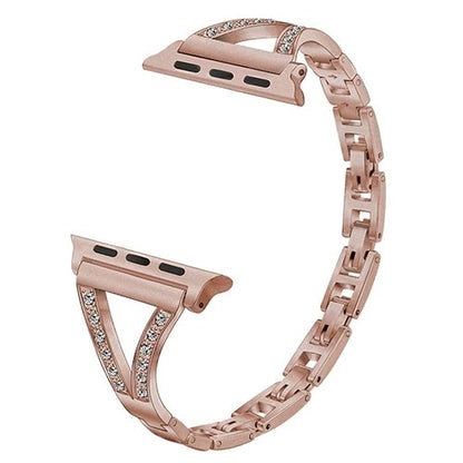 Diamond-Studded Stainless Steel Watch Strap