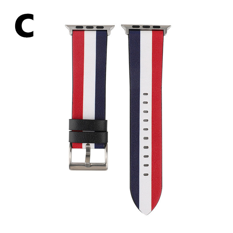 Leather Watch Strap with Flag Design