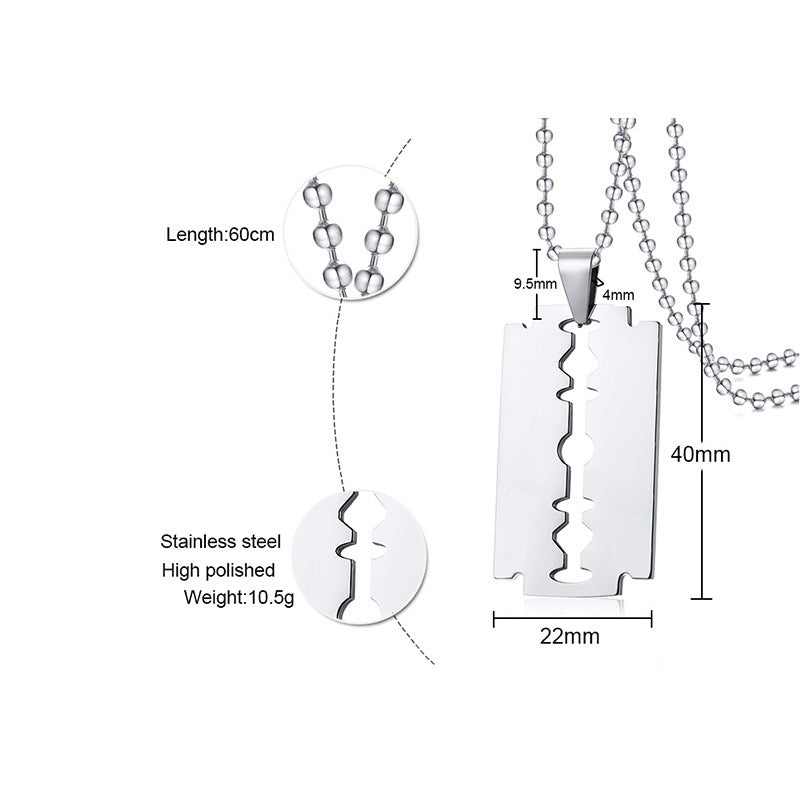 Men's Stainless Steel Blade Necklace and Razor Pendant