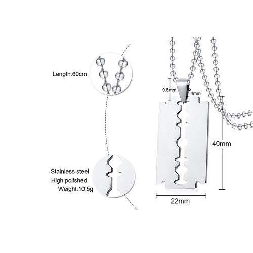 Men's Stainless Steel Blade Necklace and Razor Pendant