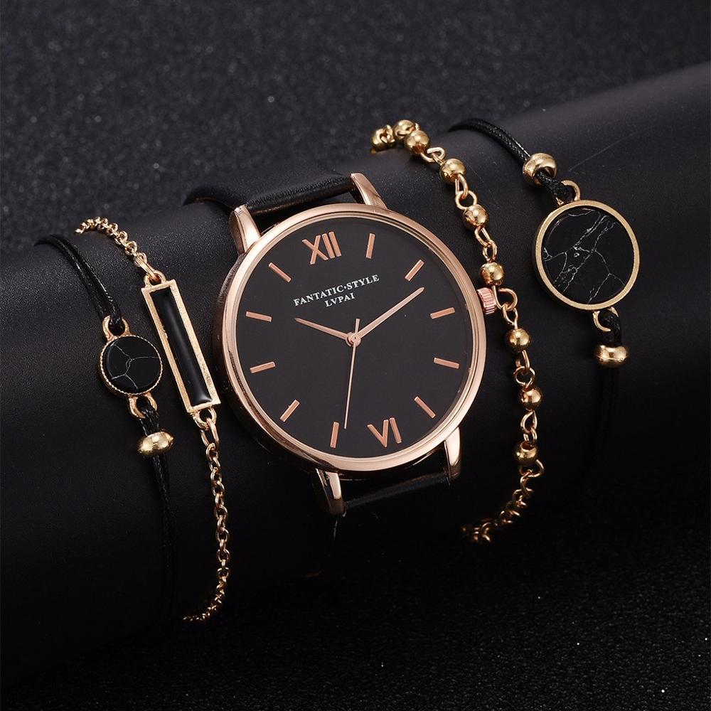 Lvpai Women's Minimalist Quartz Watch and Bracelet Set