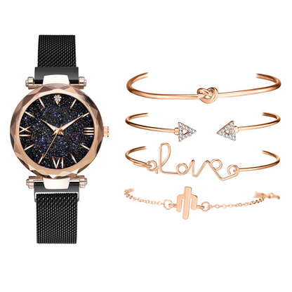 Starry Sky Watch and Bracelet Set for Women