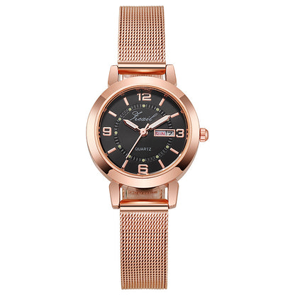 Minimalist Roman Numeral Quartz Watch with Alloy Mesh Strap