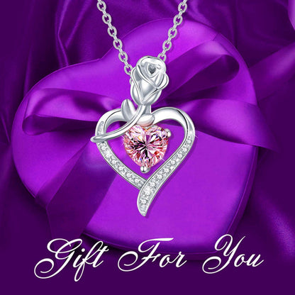 Fashion Rose Heart-Shaped Diamond Pendant Necklace