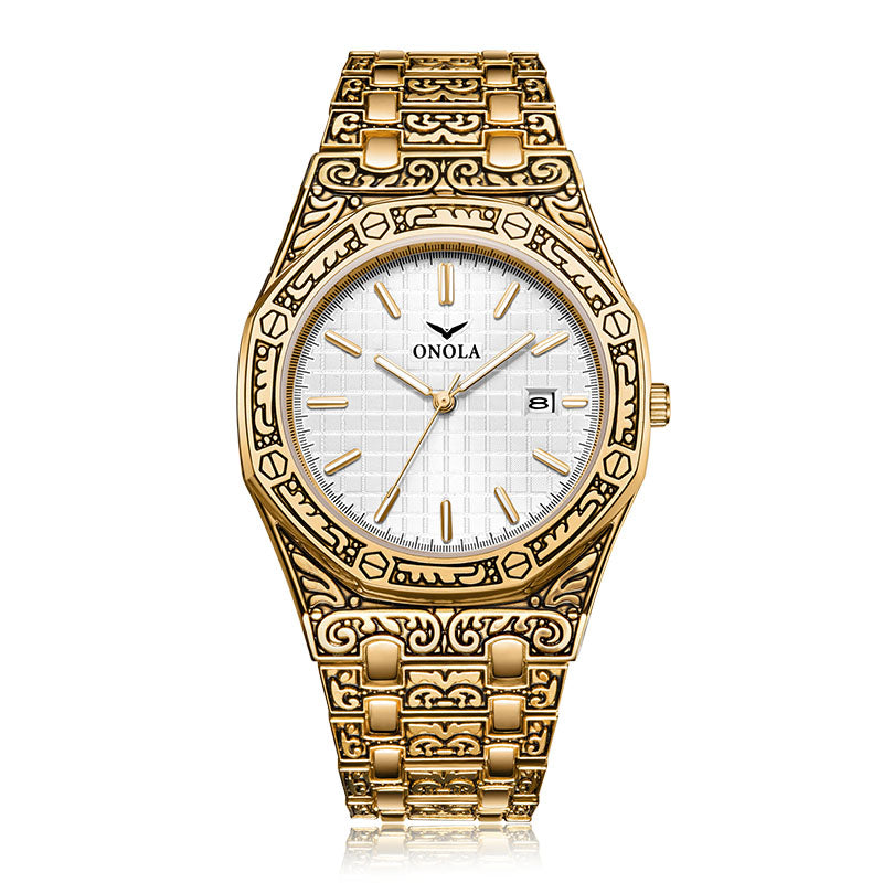 ONOLA Men's Waterproof Quartz Watch with Steel Band