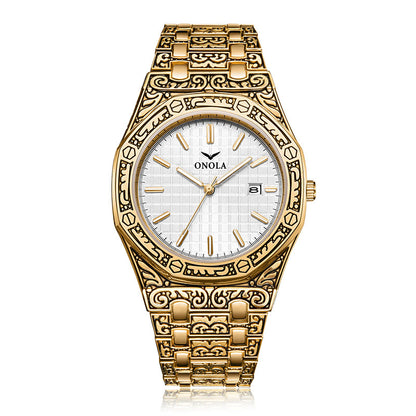 ONOLA Men's Waterproof Quartz Watch with Steel Band