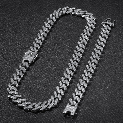 15mm Cuban Link Chain with Diamond Design for Hip-Hop