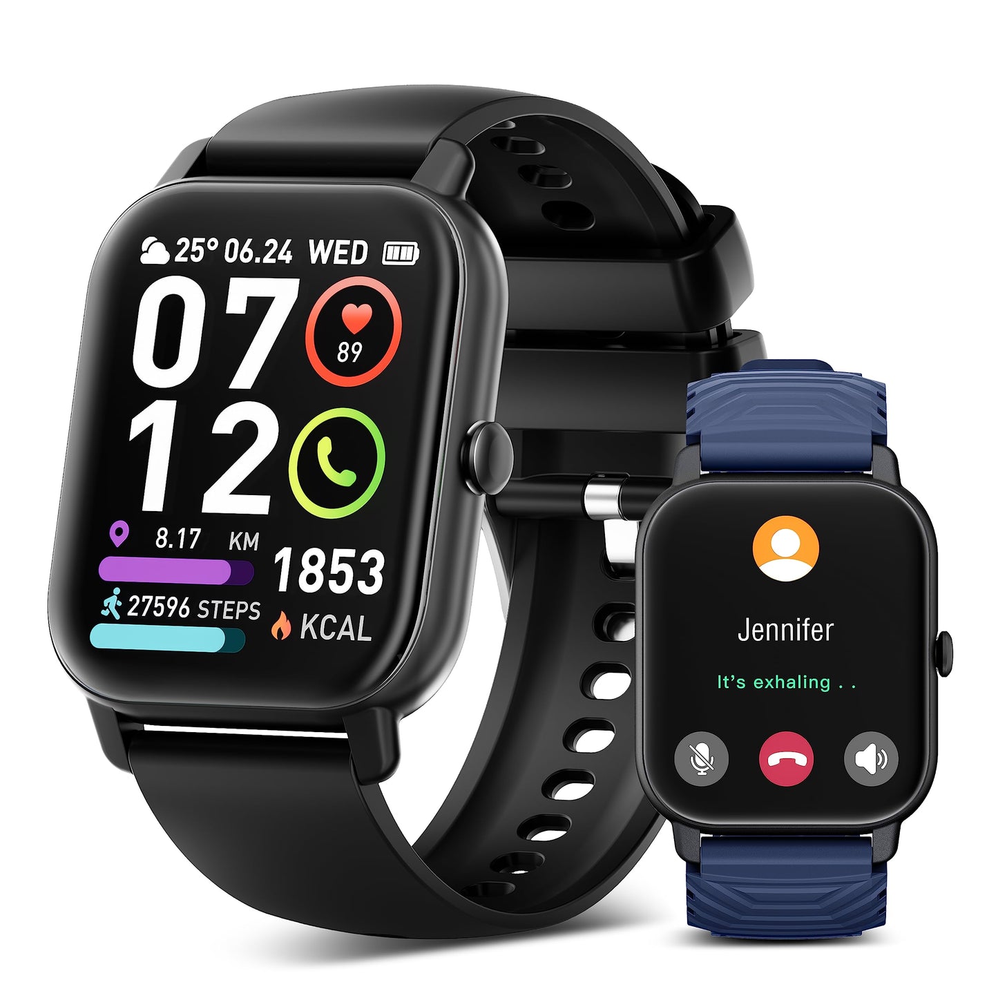 Smart Watch for Men Women (Answer/Make Calls) 1.85” HD Fitness Watch Heart Rate/Sleep Monitor Pedometer 112 Sports Modes Activity Smartwatch IP68 Waterproof Fitness Tracker for Android iOS Black