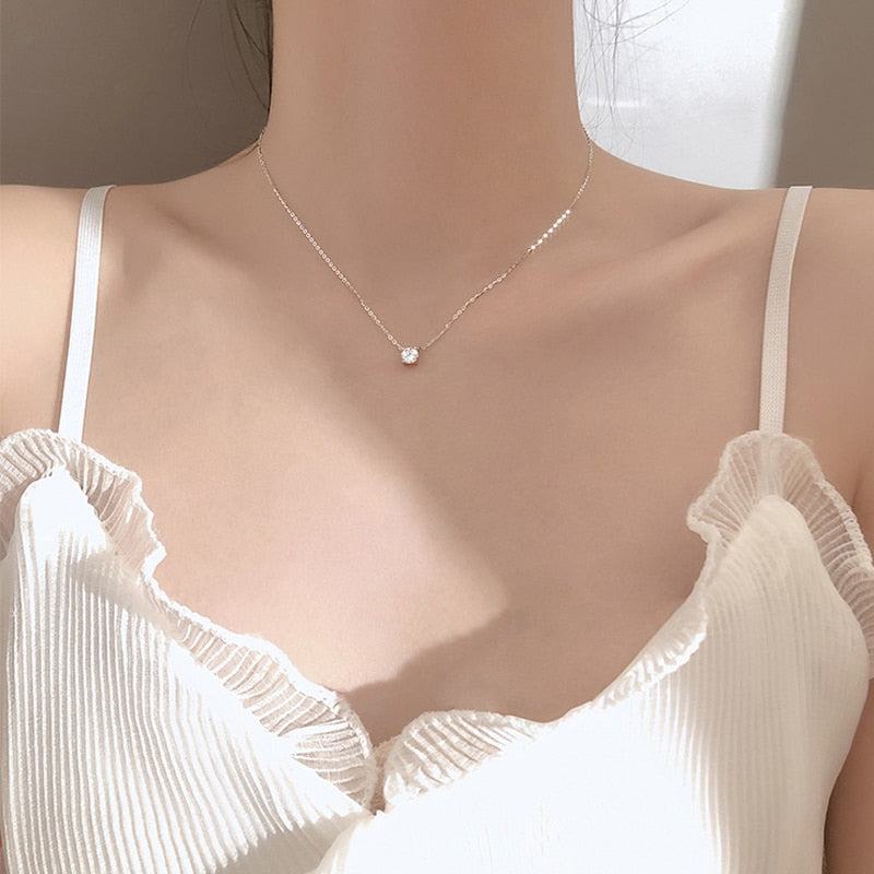 Minimalist 925 Silver Diamond Necklace for Women
