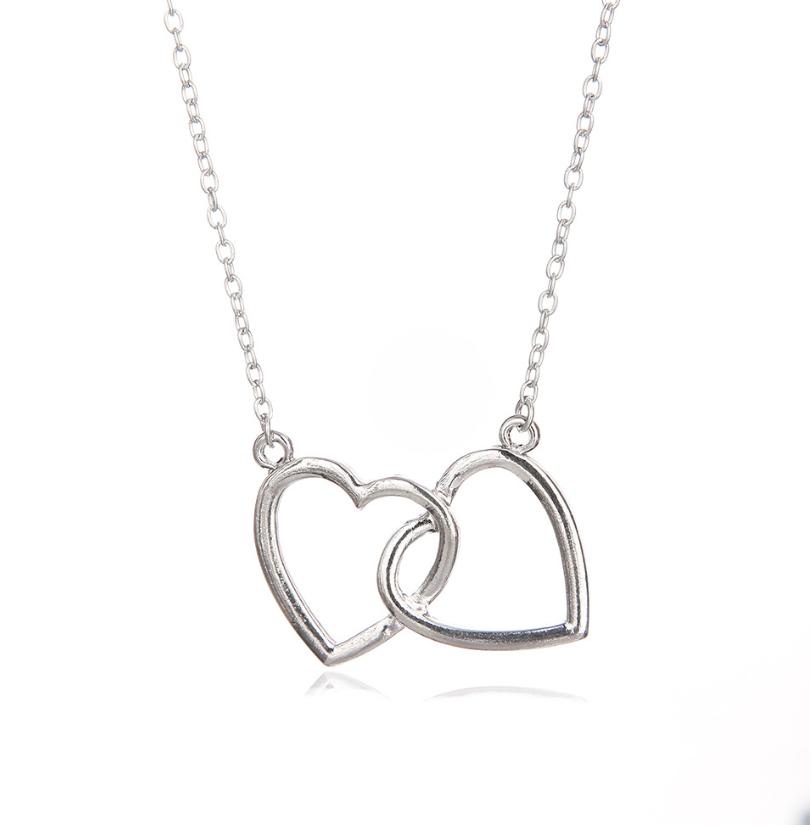 Double Heart Necklace and Earring Set for Women