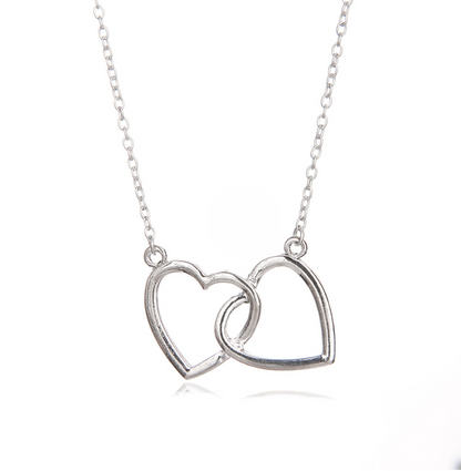 Double Heart Necklace and Earring Set for Women