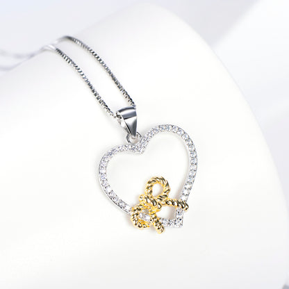 Heart-Shaped Bow Pendant Necklace in 925 Silver