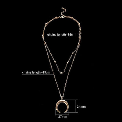 Bohemian Gold-Plated Layered Moon Pendant Necklace