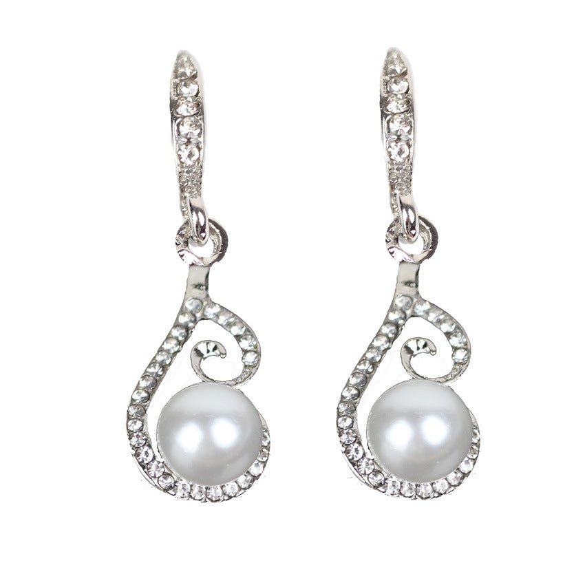 Bridal Jewelry Set with Pearl and Rhinestone Earrings