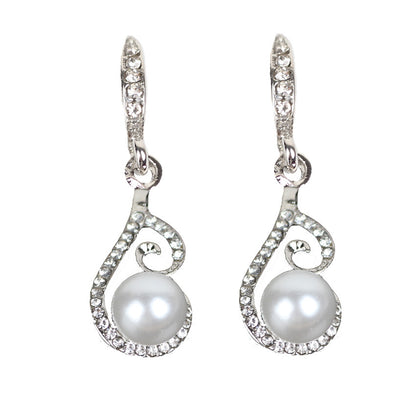Bridal Jewelry Set with Pearl and Rhinestone Earrings