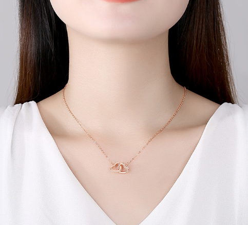 Fashionable 925 Silver Double Heart Necklace
