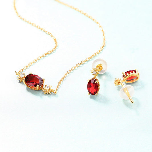 S925 Silver Garnet Pendant Vintage Sunflower Necklace
