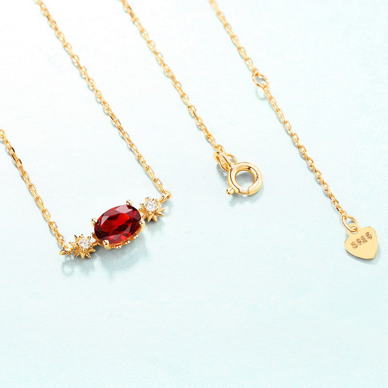 S925 Silver Garnet Pendant Vintage Sunflower Necklace