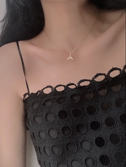 925 Silver Fish Tail Necklace for Women, Minimalist Style
