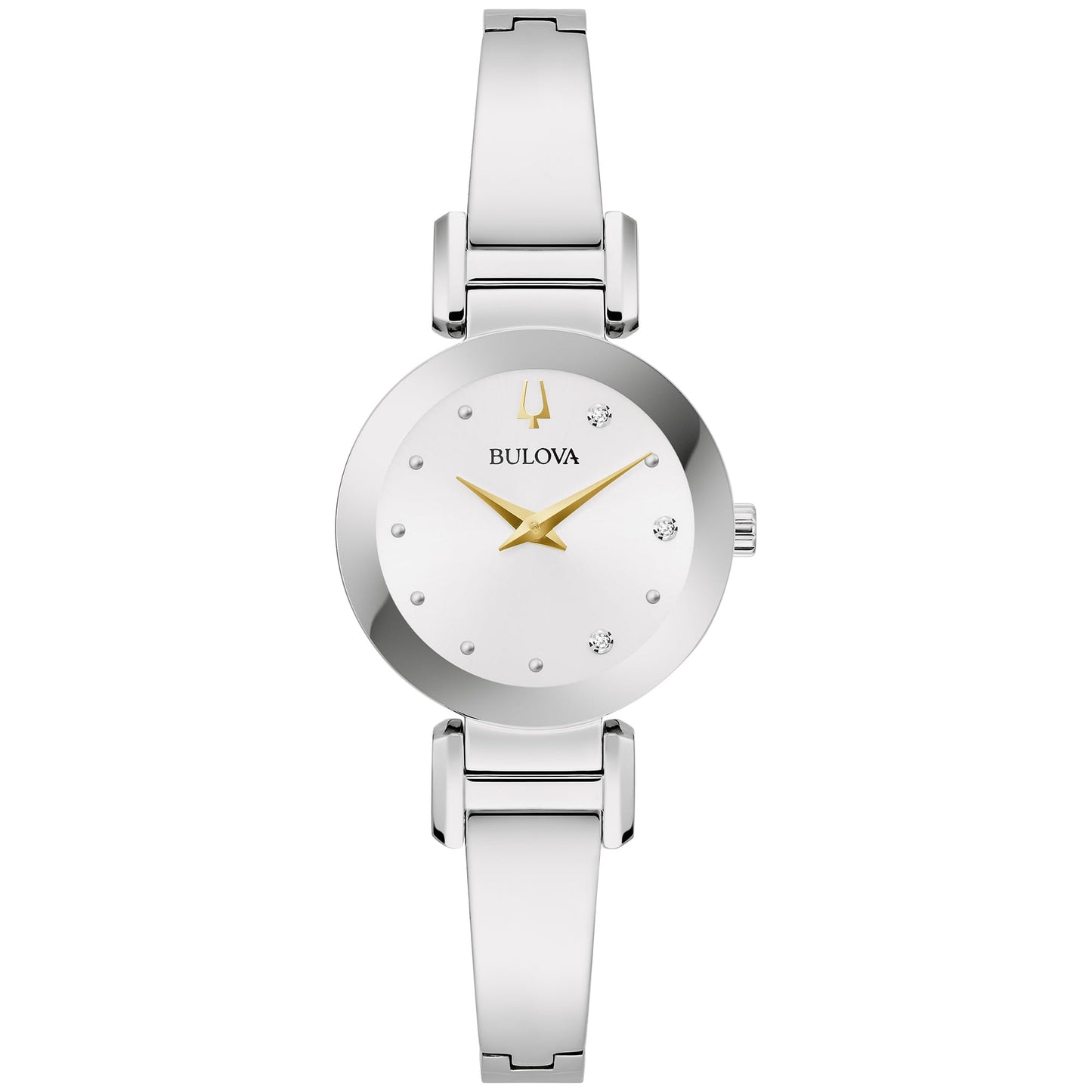 Bulova Marc Anthony Ladies Modern Diamond Silver Stainless Steel Bangle Bracelet WatchSilver White Dial Style: 96P241