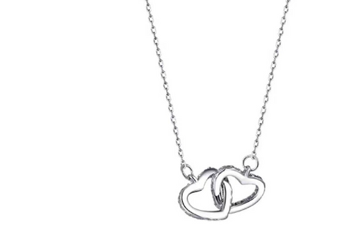 Double Intertwined Heart Necklace with Zirconia - Silver 925
