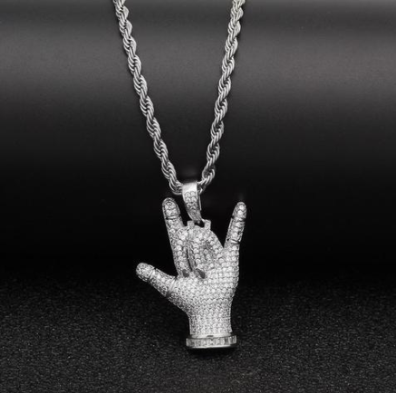Hip-Hop Style "I Love You" Gesture Pendant with Zirconia