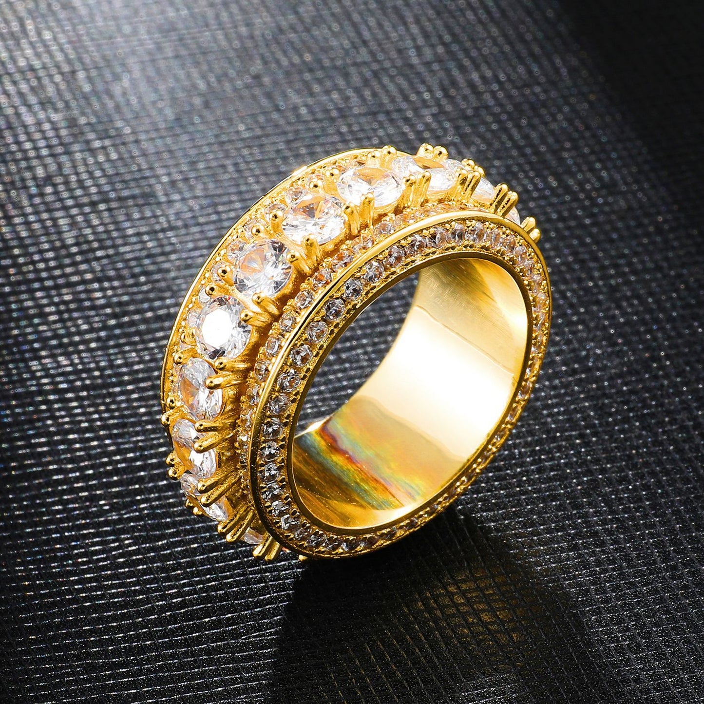 Gold-Plated Zirconia Men's Hip-Hop Rotating Ring