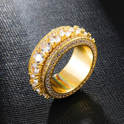 Gold-Plated Zirconia Men's Hip-Hop Rotating Ring