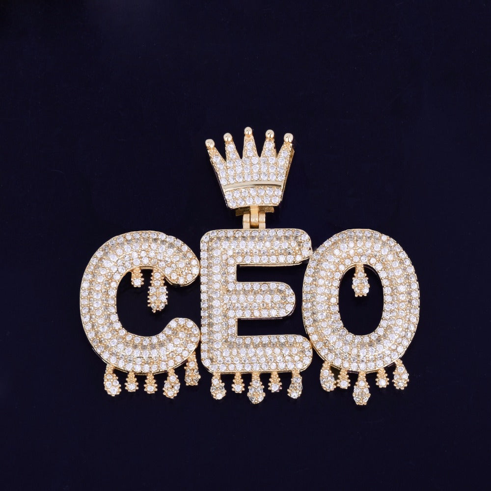 Vintage Crown Letter Hip-Hop Pendant Necklace with Zircon