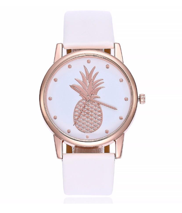 Pineapple Pattern Women's Quartz Watch with Leather Strap