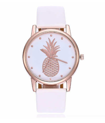 Pineapple Pattern Women's Quartz Watch with Leather Strap