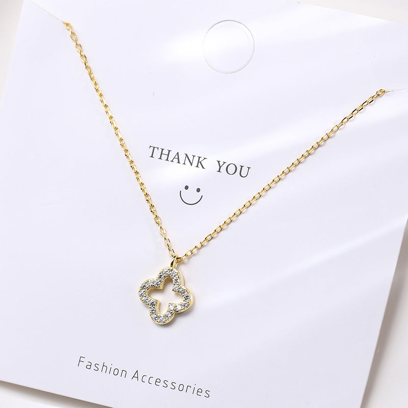 S925 Silver Four-Leaf Clover Necklace with Diamonds