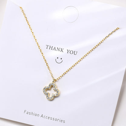S925 Silver Four-Leaf Clover Necklace with Diamonds