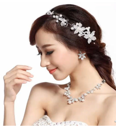 Korean Bride Pearl Four-Leaf Clover Necklace Set