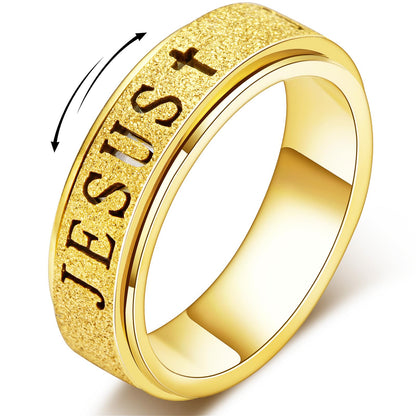 Fidget Spinner Anxiety Ring for Women: Fidget Toys Adults Cute Jesus Thumb Ring Stainless Steel Gold Plated Size 6
