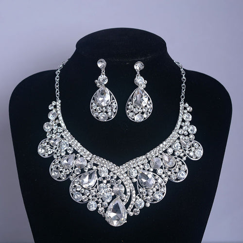 Bridal Jewelry Set with Korean Rhinestone Necklace and Earrings