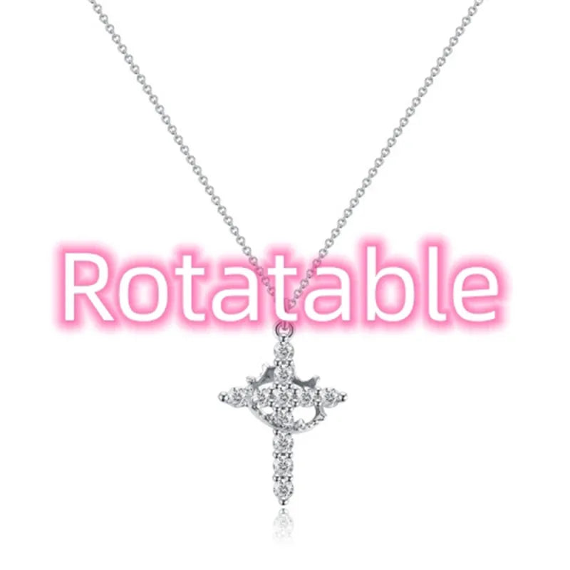Rotatable Cross Crown Diamond Necklace